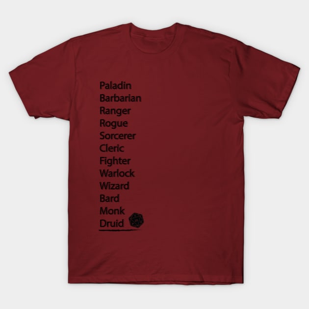 D&D Classes T-Shirt by StormTrooperSlushi